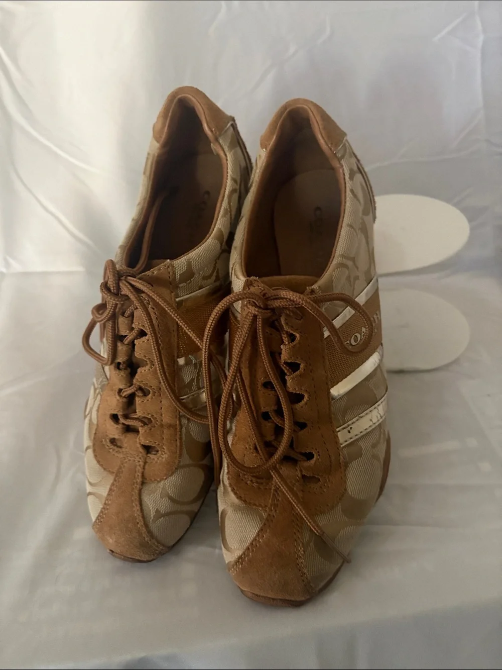 Coach Women's Tan and Metallic Accent Signature Sneakers